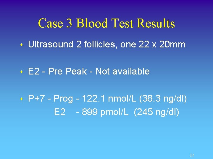 Case 3 Blood Test Results s Ultrasound 2 follicles, one 22 x 20 mm