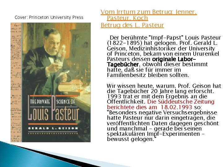 Cover: Princeton University Press Vom Irrtum zum Betrug: Jenner, Pasteur, Koch Betrug des L.