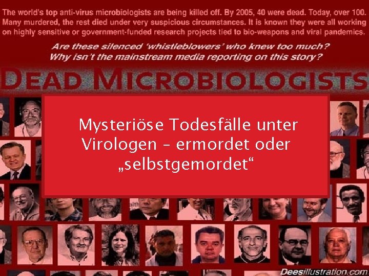 Mysteriöse Todesfälle unter Virologen – ermordet oder „selbstgemordet“ 