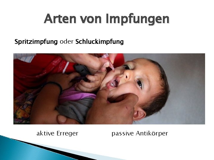 Arten von Impfungen Spritzimpfung oder Schluckimpfung � 1 - fach => Influenza � 3