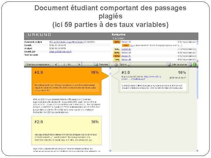 Document étudiant comportant des passages plagiés (ici 59 parties à des taux variables) 