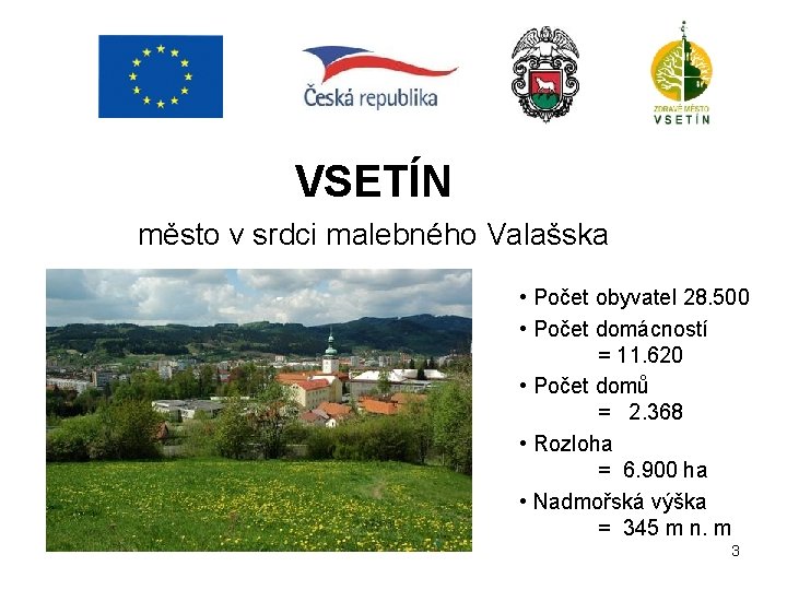 VSETÍN město v srdci malebného Valašska • Počet obyvatel 28. 500 • Počet domácností