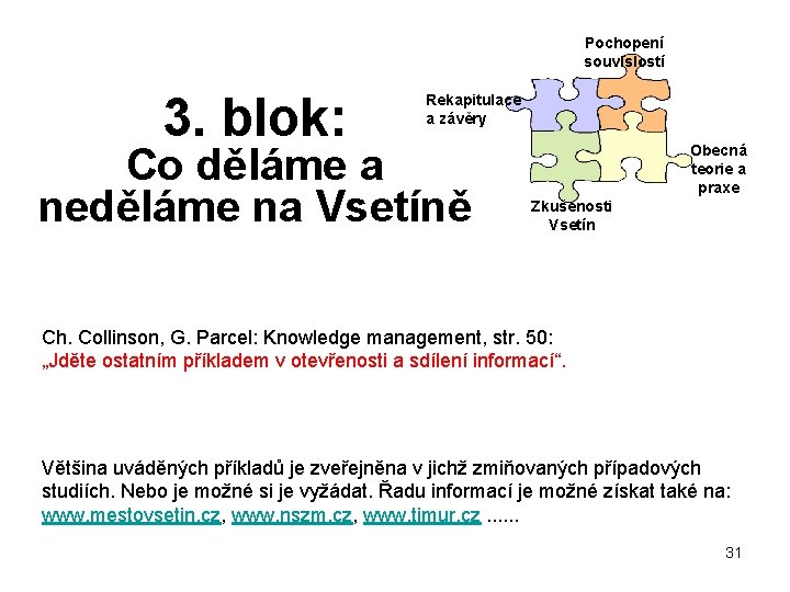 Pochopení souvislostí 3. blok: Rekapitulace a závěry Co děláme a neděláme na Vsetíně Obecná