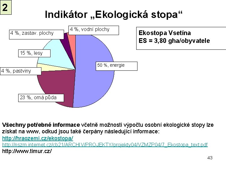 2 Indikátor „Ekologická stopa“ 4 %, zastav. plochy 4 %, vodní plochy Ekostopa Vsetína