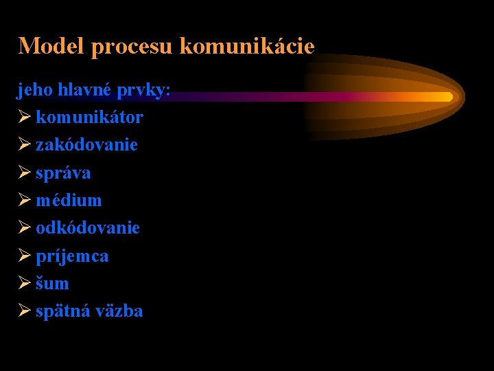 Model procesu komunikácie jeho hlavné prvky: Ø komunikátor Ø zakódovanie Ø správa Ø médium