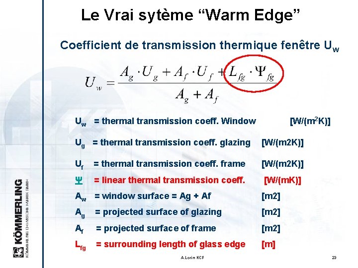 Le Vrai sytème “Warm Edge” Coefficient de transmission thermique fenêtre Uw Uw = thermal