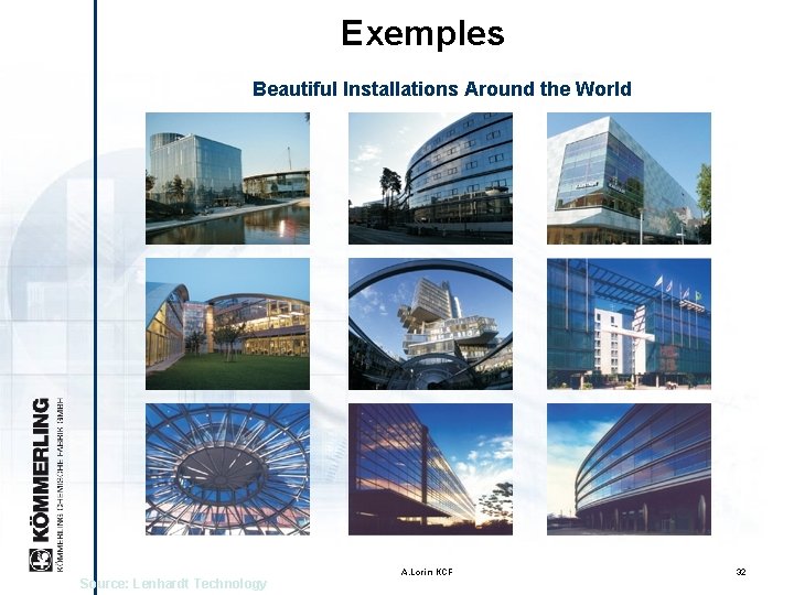 Exemples Beautiful Installations Around the World Source: Lenhardt Technology A. Lorin KCF 32 