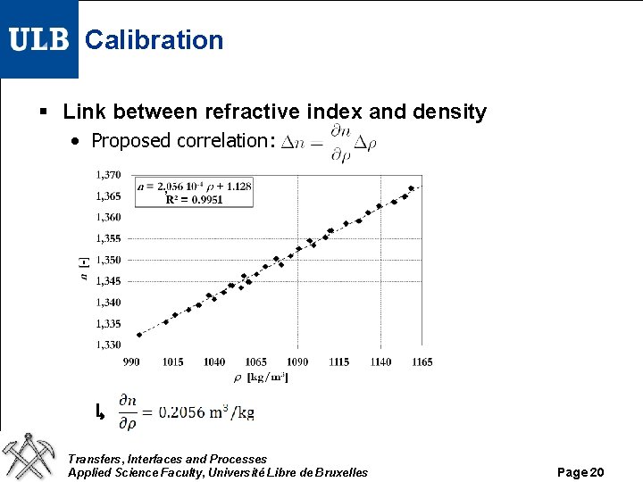Calibration § Link between refractive index and density • Proposed correlation: , ↳ Transfers, Calibration § Link between refractive index and density • Proposed correlation: , ↳ Transfers,