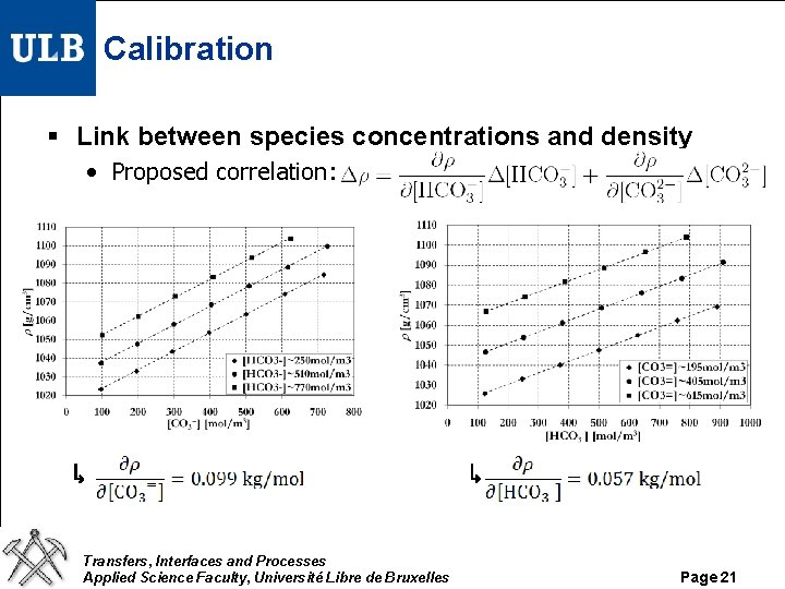 Calibration § Link between species concentrations and density • Proposed correlation: ↳ Transfers, Interfaces Calibration § Link between species concentrations and density • Proposed correlation: ↳ Transfers, Interfaces