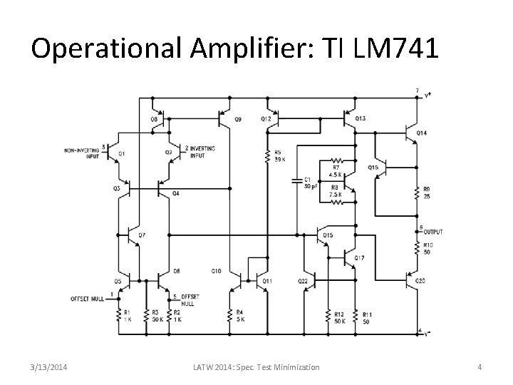 Operational Amplifier: TI LM 741 3/13/2014 LATW 2014: Spec. Test Minimization 4 