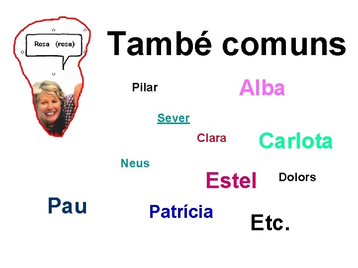 També comuns Alba Pilar Sever Carlota Clara Neus Pau Estel Patrícia Dolors Etc. 