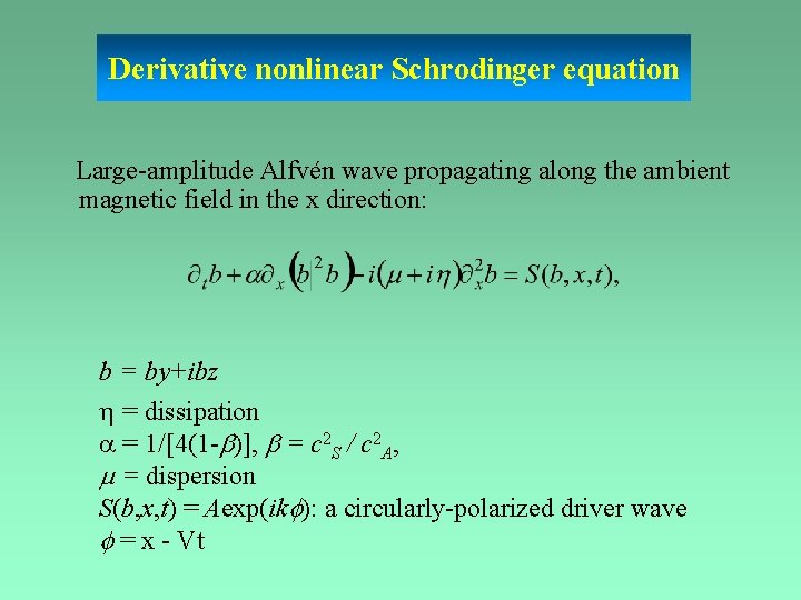 Derivative nonlinear Schrodinger equation Large-amplitude Alfvén wave propagating along the ambient magnetic field in