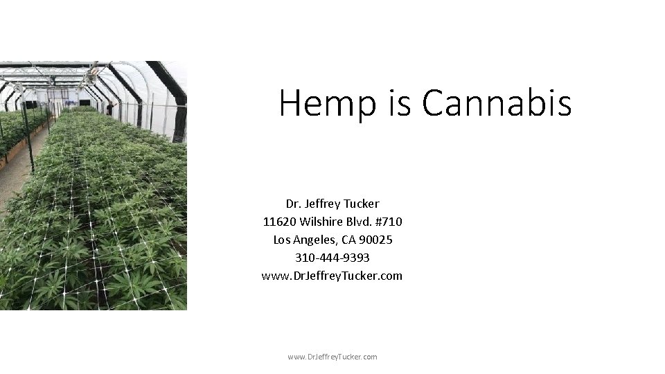 Hemp is Cannabis Dr. Jeffrey Tucker 11620 Wilshire Blvd. #710 Los Angeles, CA 90025