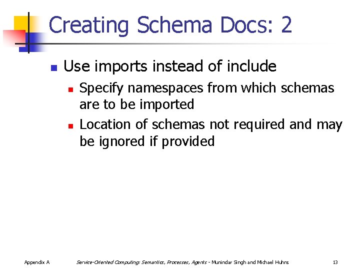 Creating Schema Docs: 2 n Use imports instead of include n n Appendix A