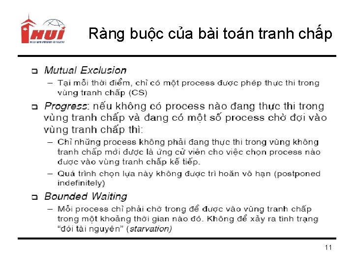 Ràng buộc của bài toán tranh chấp 11 