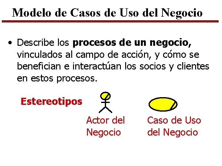 Modelo de Casos de Uso del Negocio • Describe los procesos de un negocio,