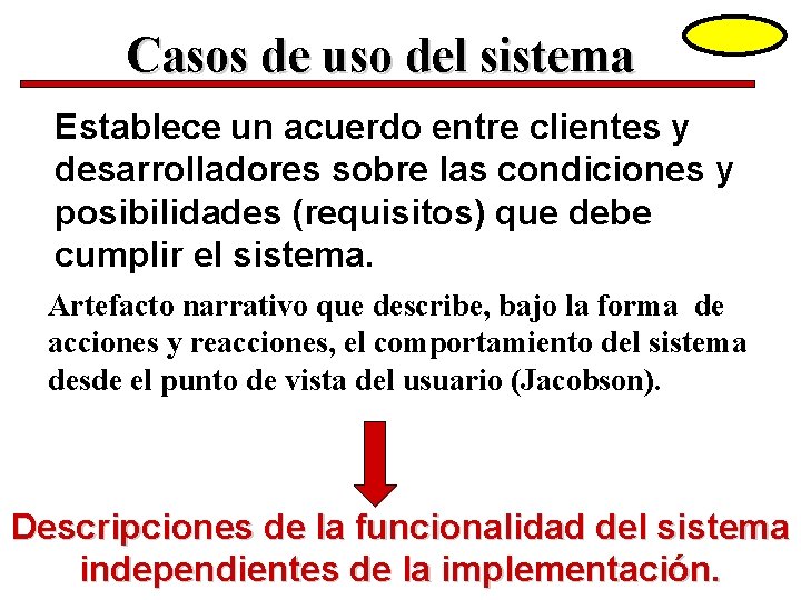 Casos de uso del sistema Establece un acuerdo entre clientes y desarrolladores sobre las