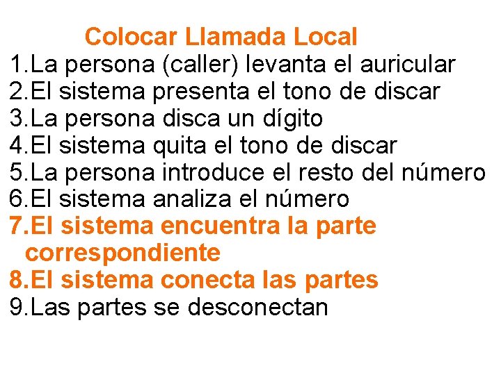 Colocar Llamada Local 1. La persona (caller) levanta el auricular 2. El sistema presenta