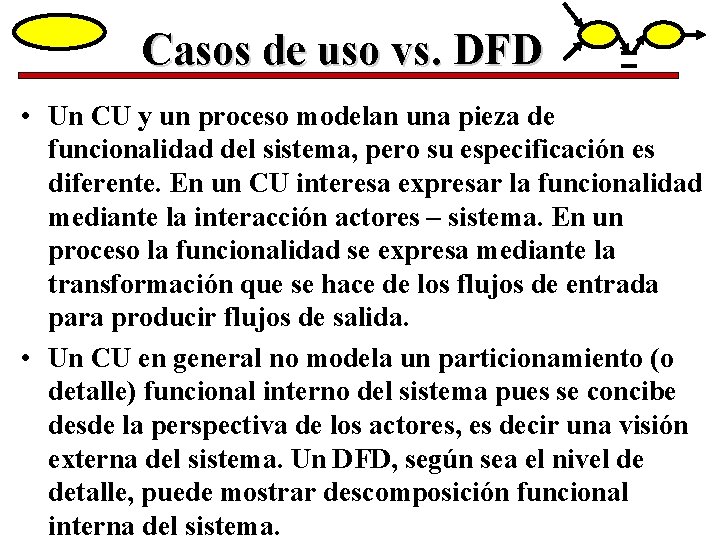 Casos de uso vs. DFD • Un CU y un proceso modelan una pieza