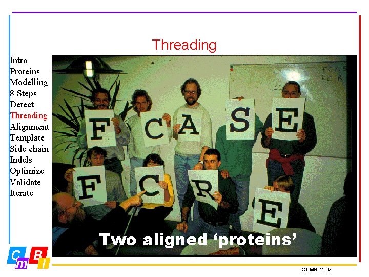 Threading Intro Proteins Modelling 8 Steps Detect Threading Alignment Template Side chain Indels Optimize