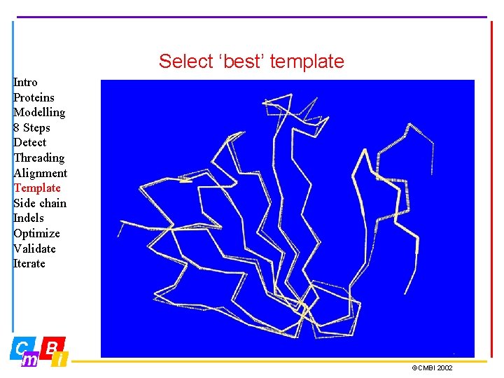 Select ‘best’ template Intro Proteins Modelling 8 Steps Detect Threading Alignment Template Side chain