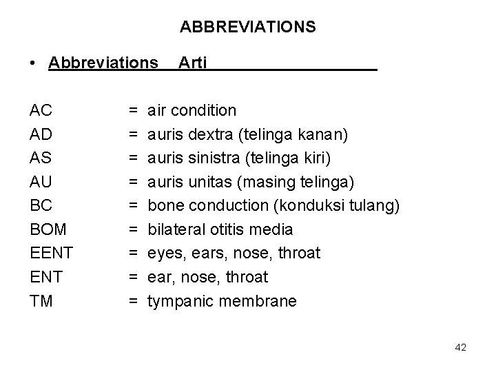 ABBREVIATIONS • Abbreviations AC AD AS AU BC BOM EENT TM = = =