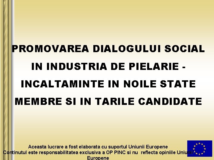 PROMOVAREA DIALOGULUI SOCIAL IN INDUSTRIA DE PIELARIE INCALTAMINTE IN NOILE STATE MEMBRE SI IN