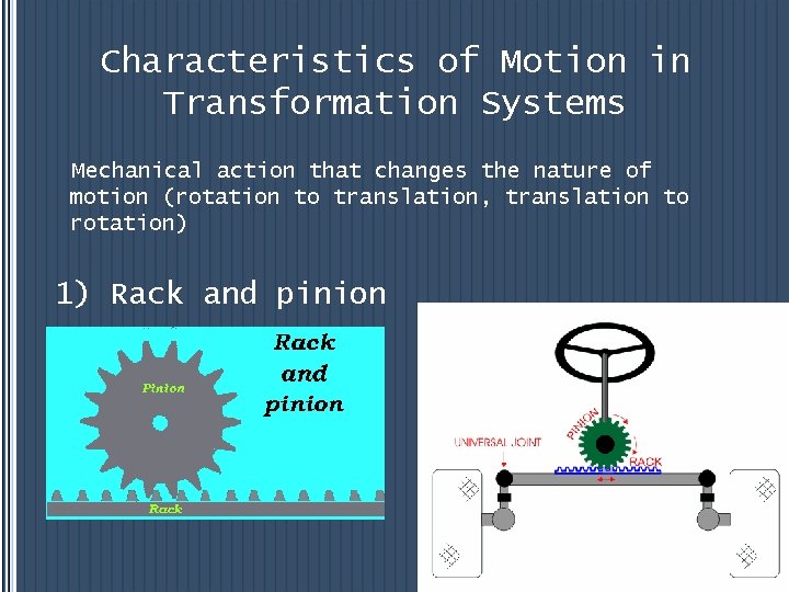 Characteristics of Motion in Transformation Systems Mechanical action that changes the nature of motion