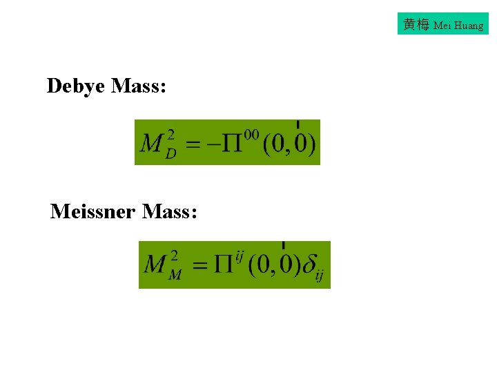 黄梅 Mei Huang Debye Mass: Meissner Mass: 