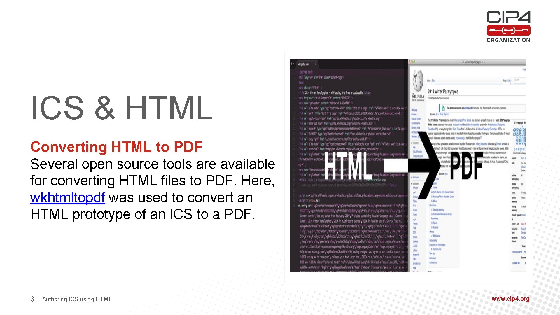 ICS & HTML Converting HTML to PDF Several open source tools are available for