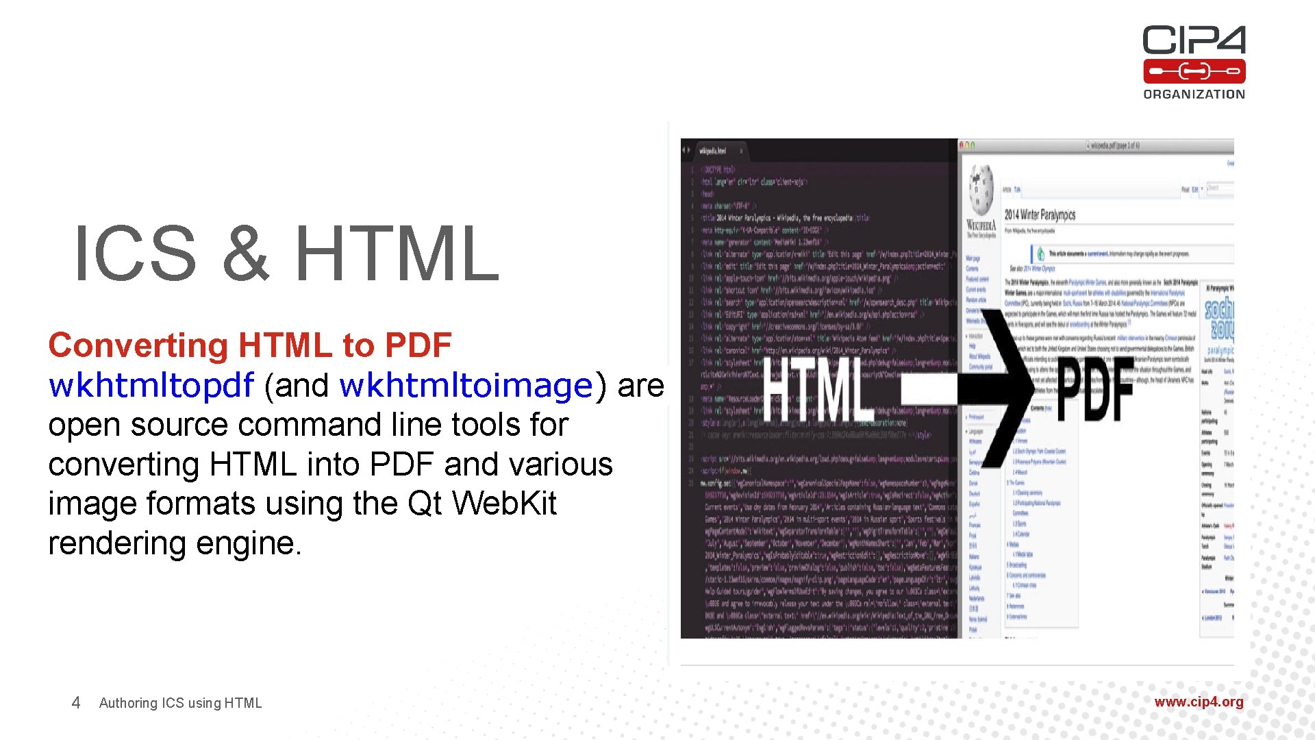 ICS & HTML Converting HTML to PDF wkhtmltopdf (and wkhtmltoimage) are open source command