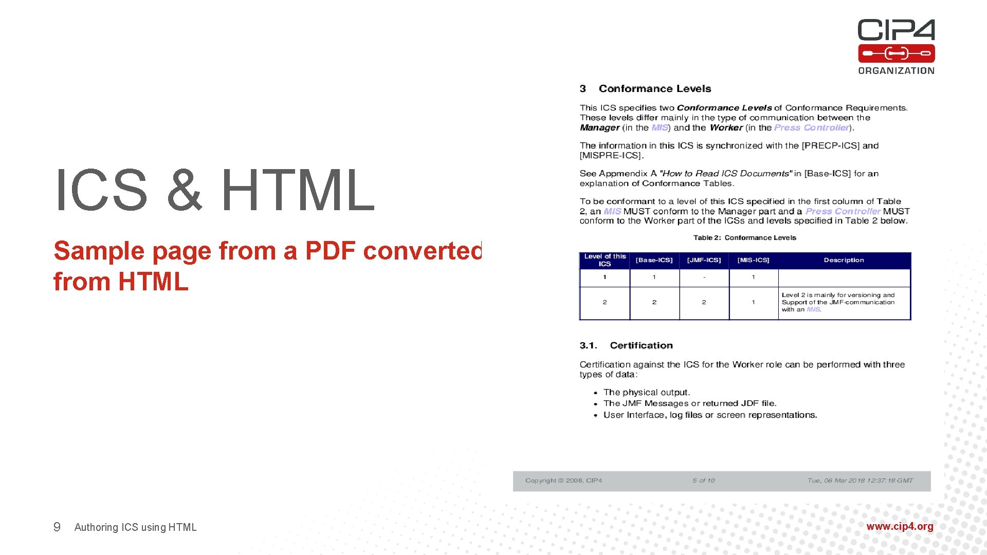 ICS & HTML Sample page from a PDF converted from HTML 9 Authoring ICS