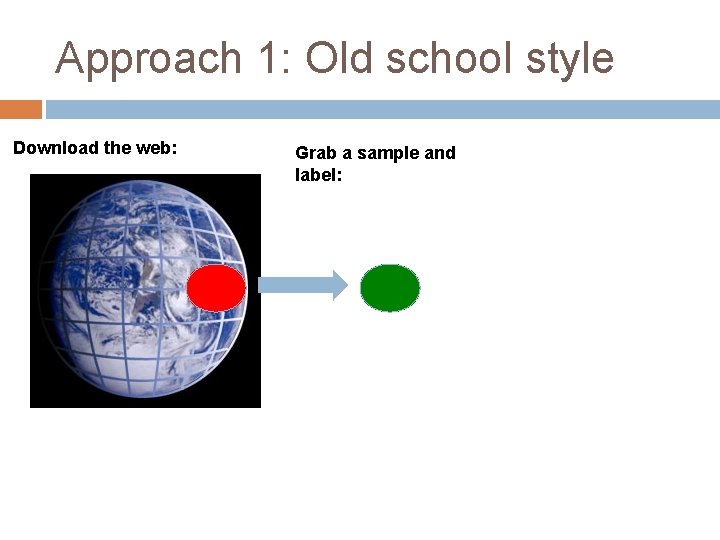 Approach 1: Old school style Download the web: Grab a sample and label: 