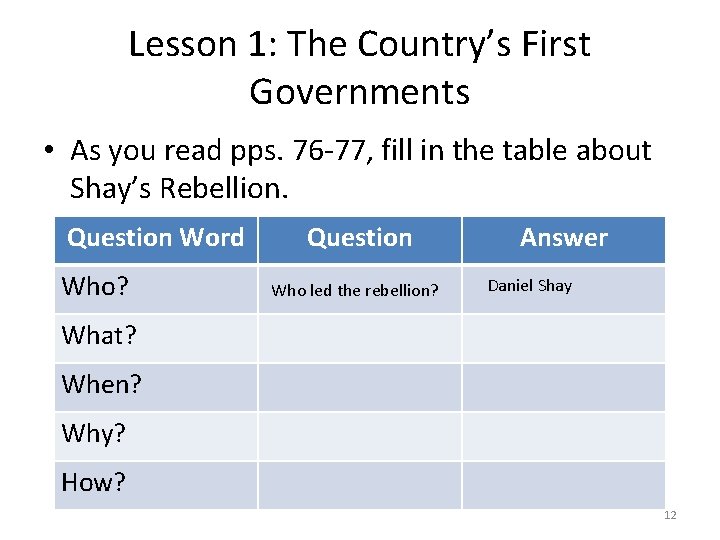 Lesson 1: The Country’s First Governments • As you read pps. 76 -77, fill