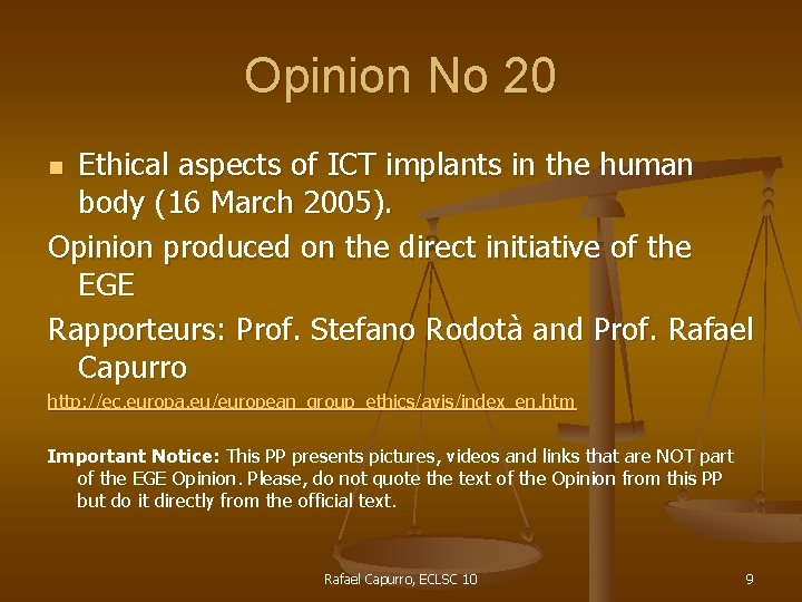 Opinion No 20 Ethical aspects of ICT implants in the human body (16 March