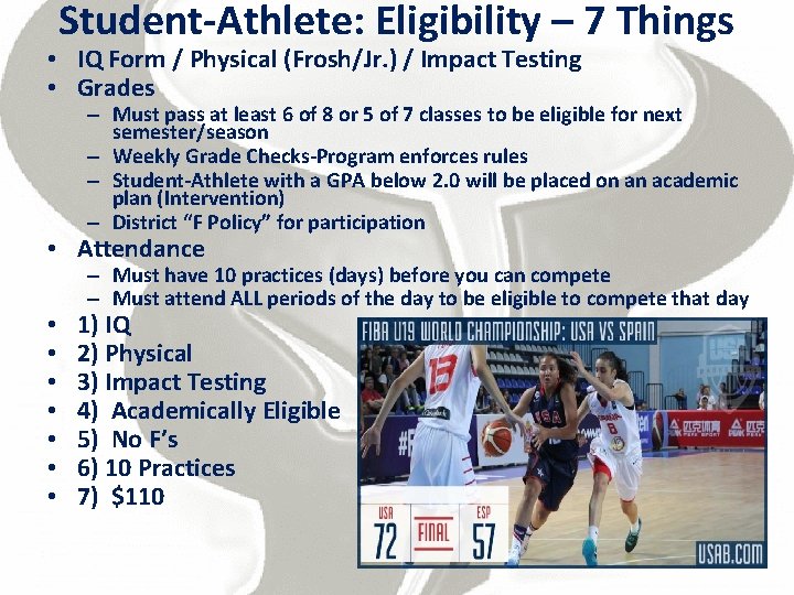 Student-Athlete: Eligibility – 7 Things • IQ Form / Physical (Frosh/Jr. ) / Impact