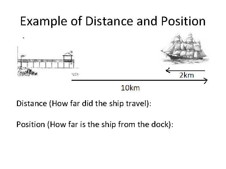 Example of Distance and Position Distance (How far did the ship travel): Position (How