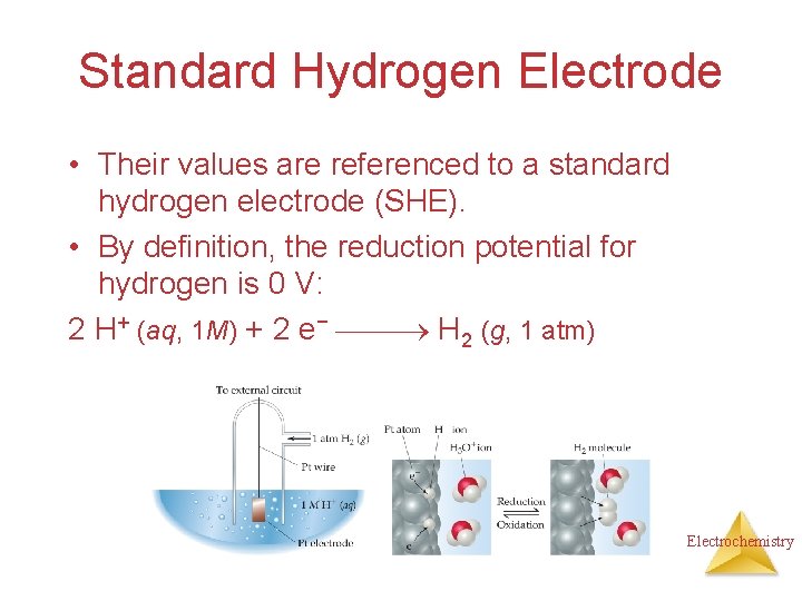 Standard Hydrogen Electrode • Their values are referenced to a standard hydrogen electrode (SHE).