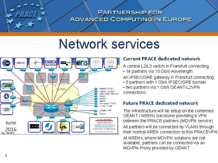 Network services Current PRACE dedicated network A central L 2/L 3 switch in Frankfurt