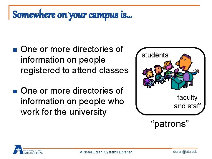 Somewhere on your campus is… n One or more directories of information on people