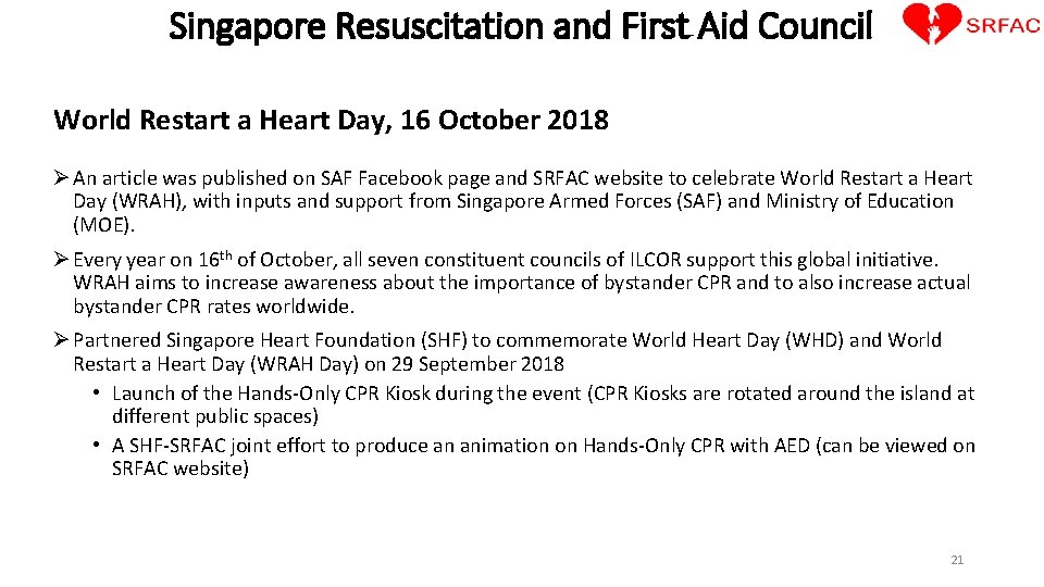 Singapore Resuscitation and First Aid Council World Restart a Heart Day, 16 October 2018