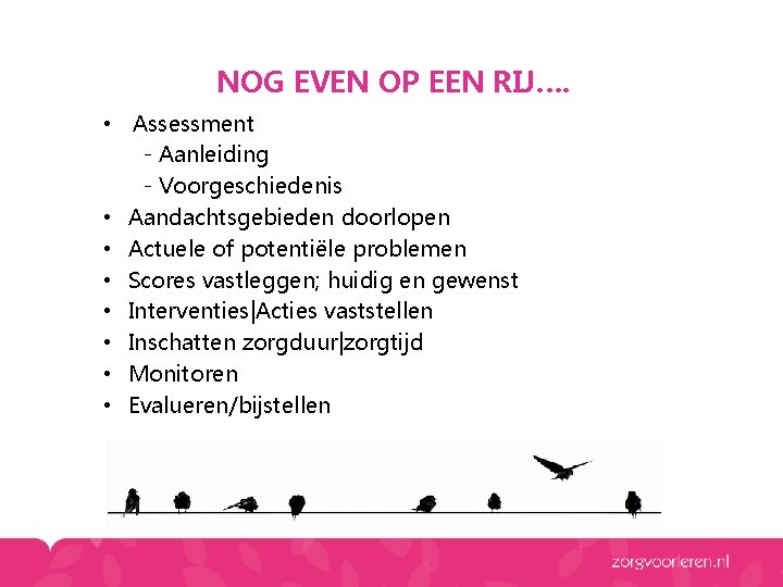 NOG EVEN OP EEN RIJ…. • Assessment - Aanleiding - Voorgeschiedenis • Aandachtsgebieden doorlopen