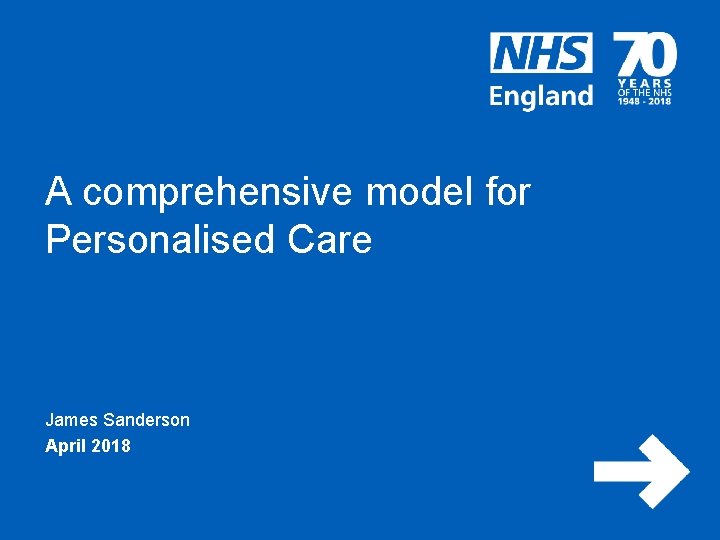 A comprehensive model for Personalised Care James Sanderson April 2018 www. england. nhs. uk