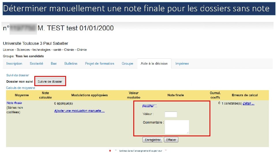 Déterminer manuellement une note finale pour les dossiers sans note 