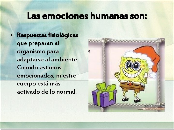 Las emociones humanas son: • Respuestas fisiológicas que preparan al organismo para adaptarse al