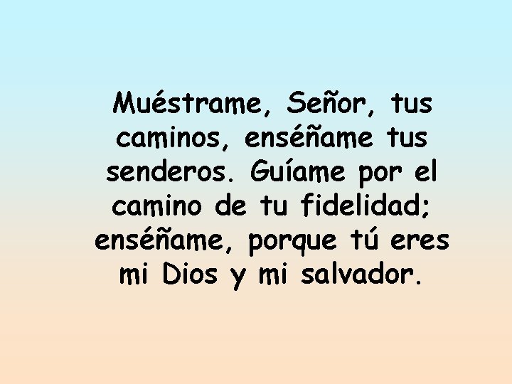 Muéstrame, Señor, tus caminos, enséñame tus senderos. Guíame por el camino de tu fidelidad;