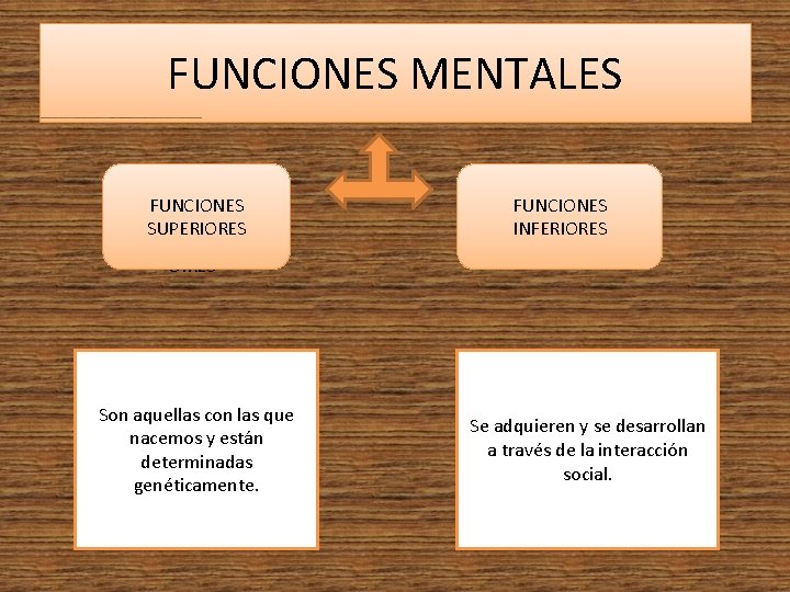 FUNCIONES MENTALES FUNCIONES SUPERIORES INFERI OIRES Son aquellas con las que nacemos y están