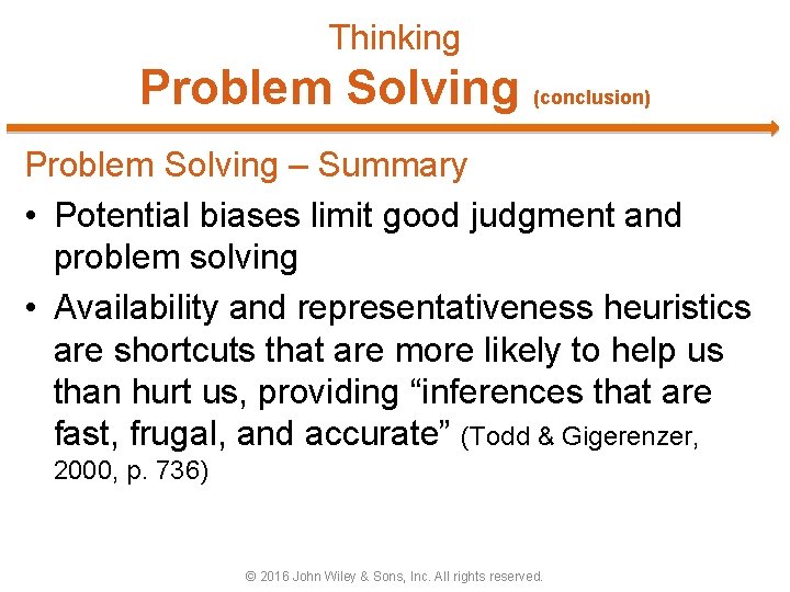 Thinking Problem Solving (conclusion) Problem Solving – Summary • Potential biases limit good judgment