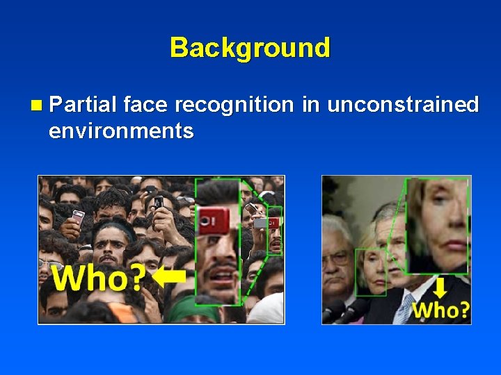 Background n Partial face recognition in unconstrained environments 