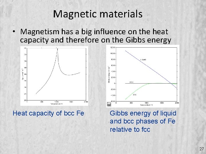 Magnetic materials • Magnetism has a big influence on the heat capacity and therefore